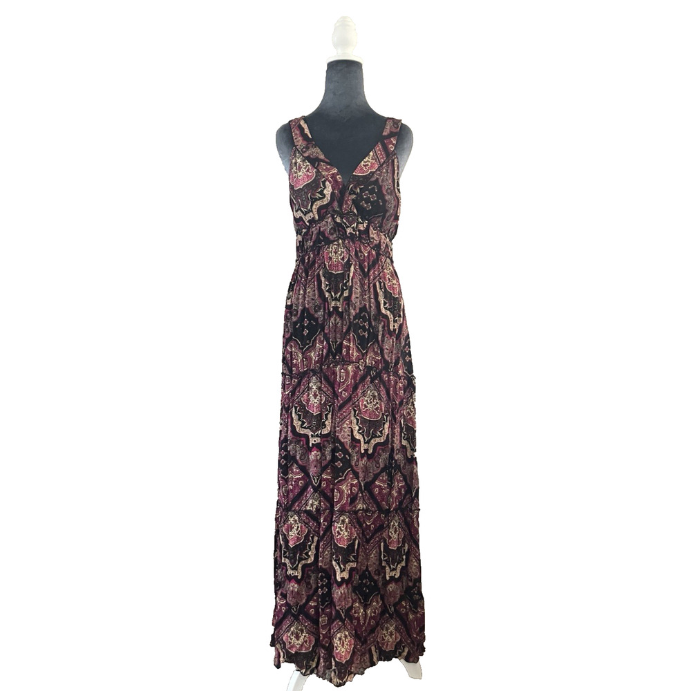 Y2K Maxi Dress Boho Babydoll Tiered Festival Paisley Indie Tie Back Padded XL